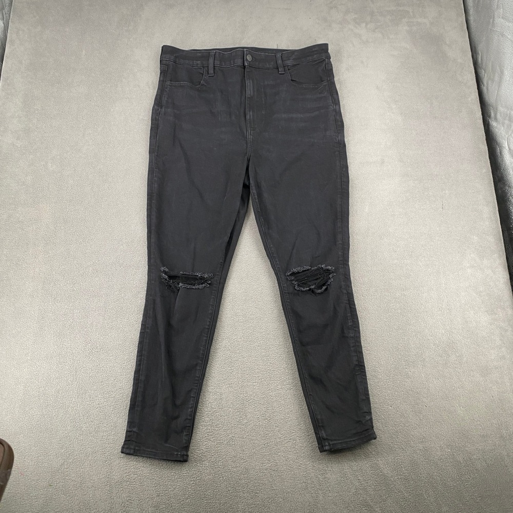 American Eagle Next Level Stretch Skinny Jeans Black Distressed Womens 16 Short